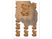 Zen Meditating Capybara Cartoon Rodent Temporary Tattoo Water Resistant Fake Body Art Set Collection (1 Sheet)