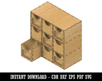 9 Drawer Window Desk Organizer Desktop Wood Storage Box CDR DXF EPS PDF SVG Vector Digital Download Laser Cut Design Pattern Template File