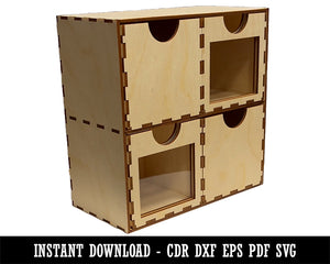 4 Drawer Window Desk Organizer Desktop Wood Storage Box CDR DXF EPS PDF SVG Vector Digital Download Laser Cut Design Pattern Template File