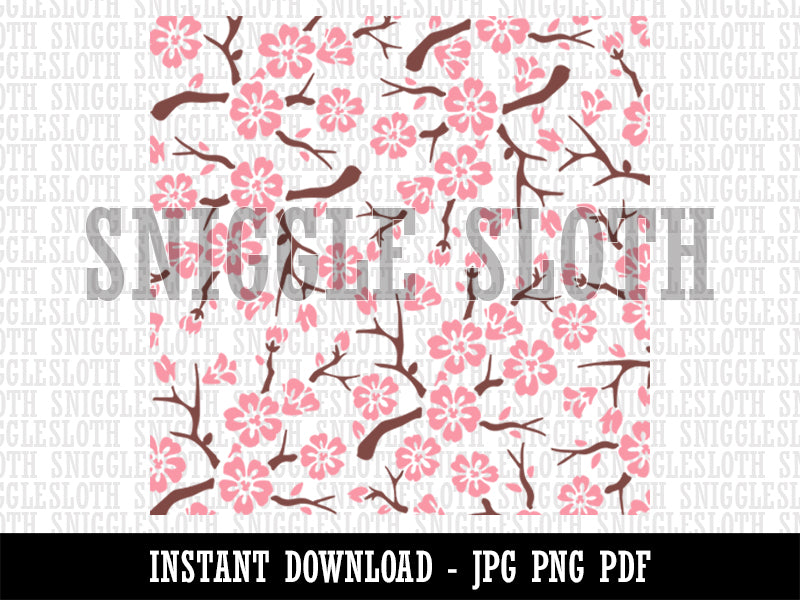 Cherry Blossoms Japanese Sakura Tree Background Digital Paper Download JPG PDF PNG File