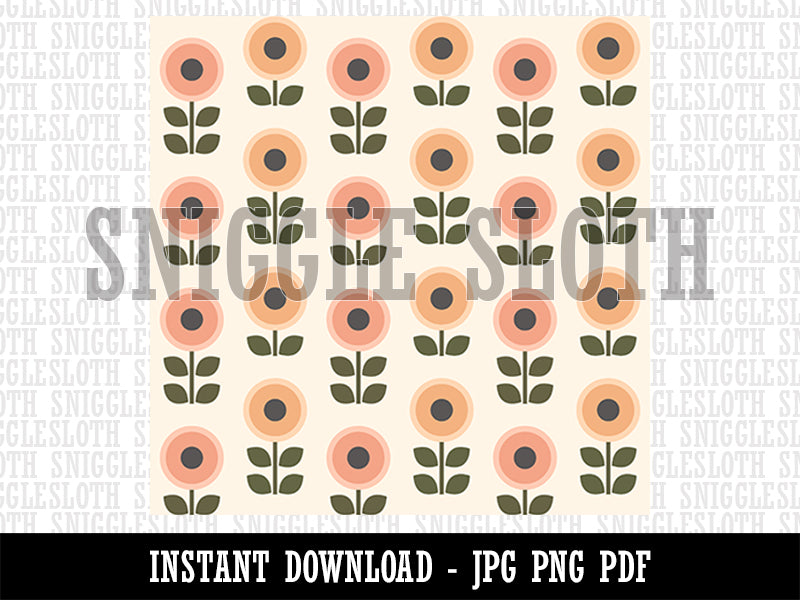 Mid Century Scandinavian Sunflowers Seamless Pattern Background Digital Paper Download JPG PDF PNG File