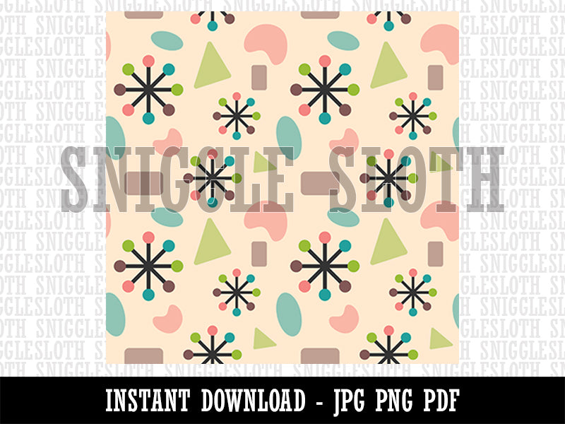 Mid Century Shapes Seamless Pattern Background Digital Paper Download JPG PDF PNG File