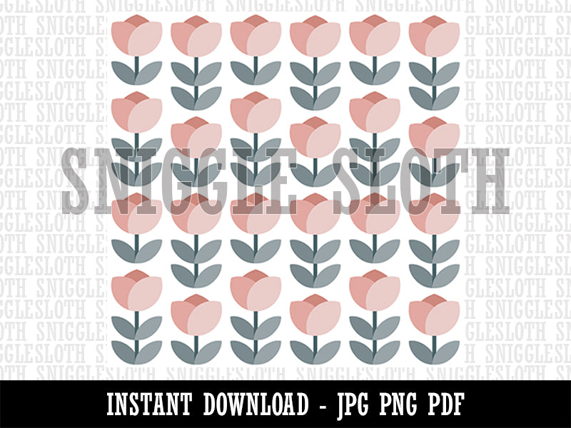 Modern Scandinavian Tulips Seamless Pattern Background Digital Paper Download JPG PDF PNG File