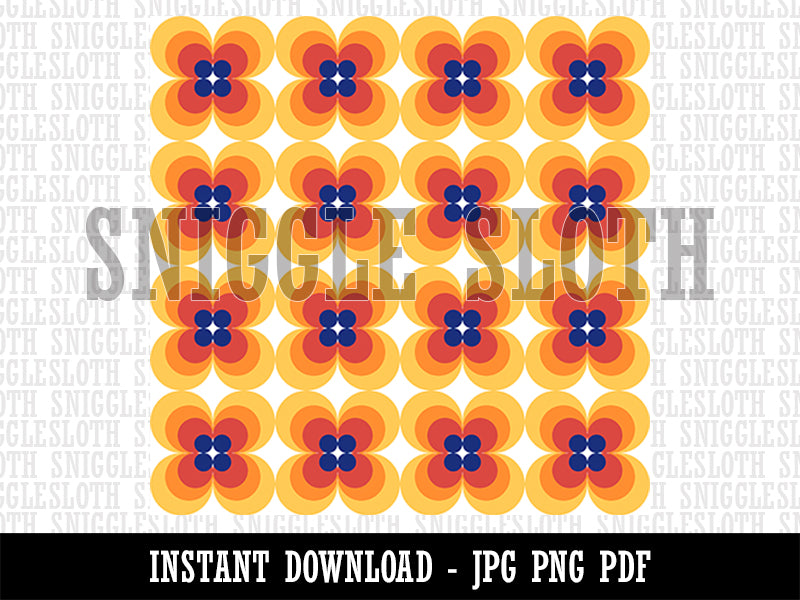 Retro Geometric 60s Flowers Seamless Pattern Background Digital Paper Download JPG PDF PNG File