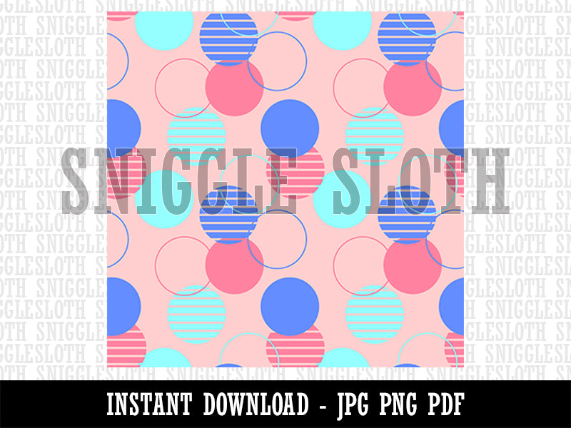 Retro Geometric Mid Century Circles Print Seamless Pattern Background Digital Paper Download JPG PDF PNG File