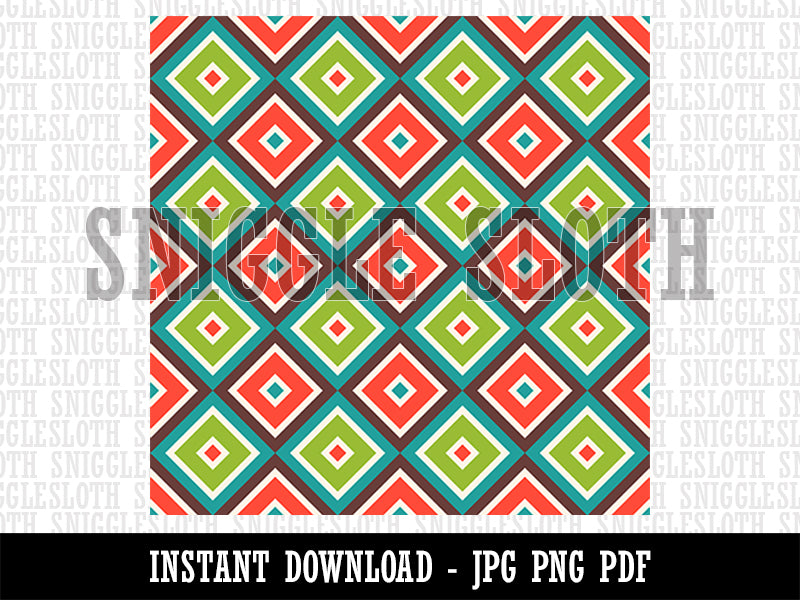 Retro Geometric Mid Century Diamond Seamless Pattern Background Digital Paper Download JPG PDF PNG File