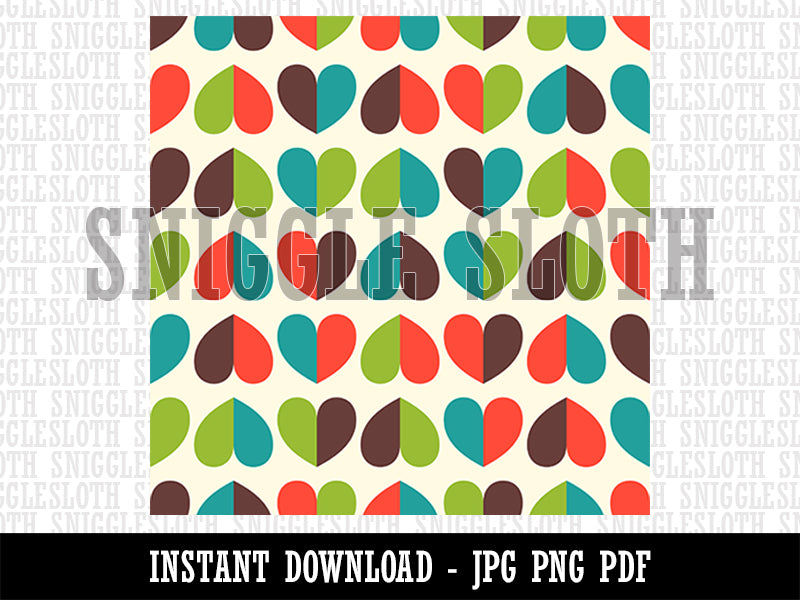 Retro Geometric Mid Century Hearts Seamless Pattern Background Digital Paper Download JPG PDF PNG File