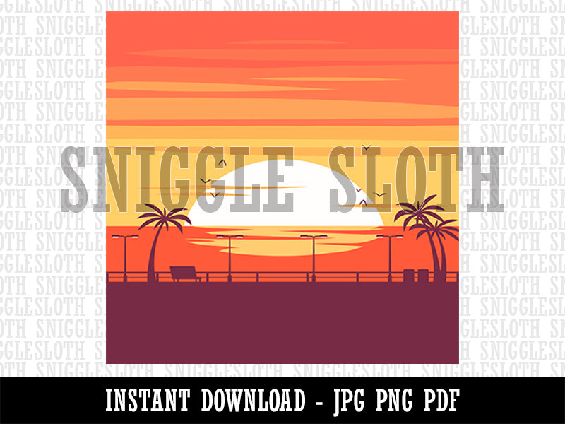 Beach Ocean Sunset Background Palm Trees Background Digital Paper Download JPG PDF PNG File