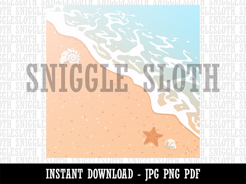 Calm Beach Waves Ocean Sand Seashells Starfish Background Digital Paper Download JPG PDF PNG File