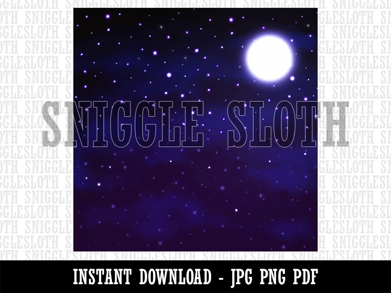 Dark Starry Night Sky With Bright Moon Background Digital Paper Download JPG PDF PNG File
