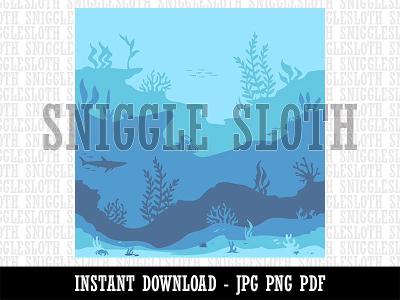Ocean Background Kelp Sharks Fish Coral Seamless Background Digital Paper Download JPG PDF PNG File
