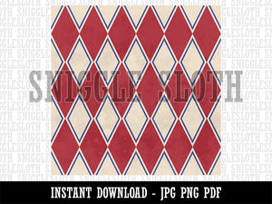 Vintage Circus Blue Red Diamonds Distressed Seamless Pattern Background Digital Paper Download JPG PDF PNG File