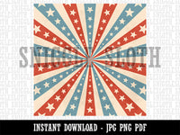 Vintage Radial Stars Stripes Circus Patriotic Background Digital Paper Download JPG PDF PNG File