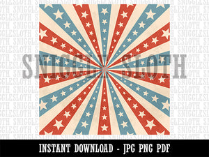 Vintage Radial Stars Stripes Circus Patriotic Background Digital Paper Download JPG PDF PNG File
