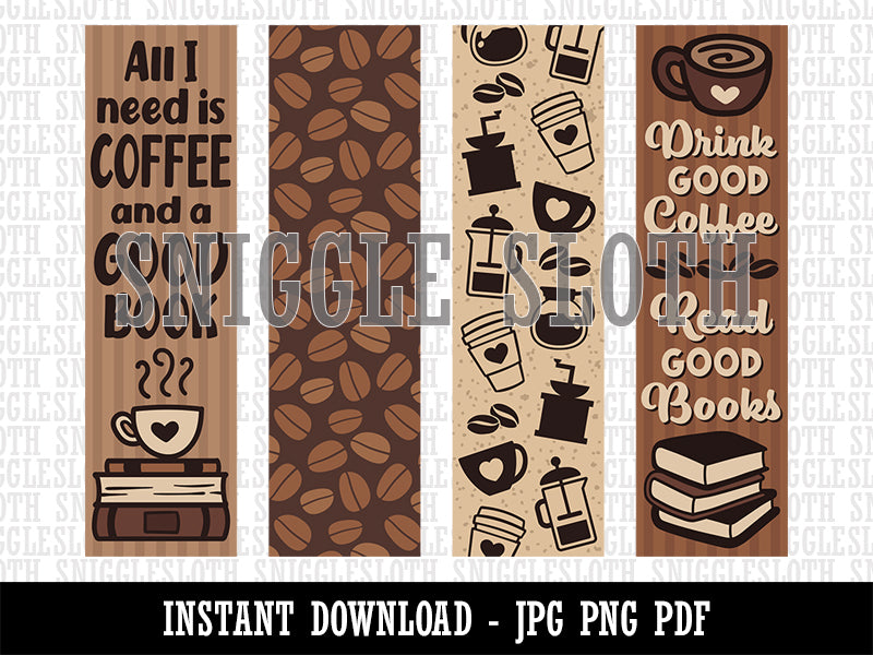 Coffee Reading Bookmarks Digital Print JPG PDF PNG File
