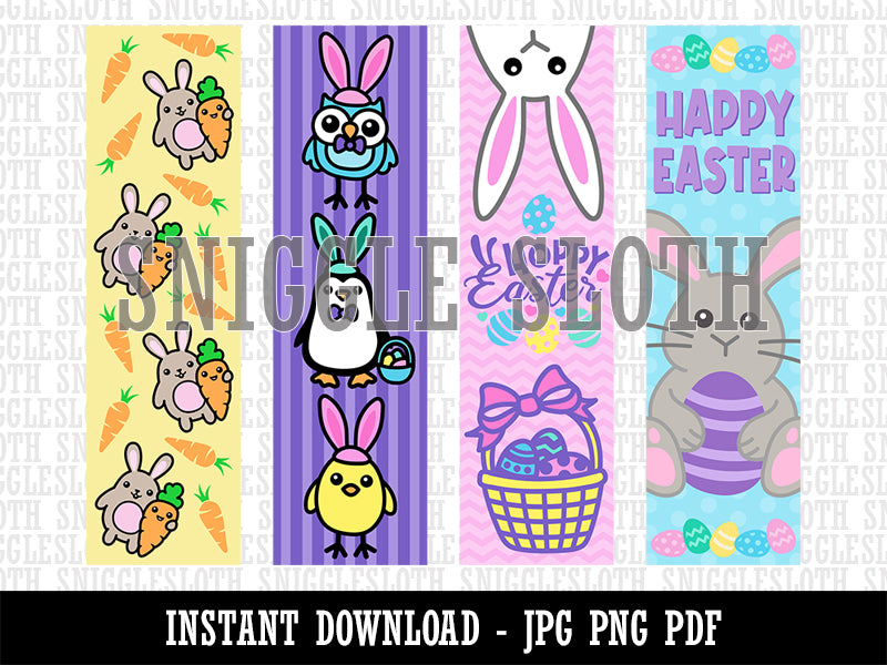 Happy Easter Bunnies Rabbits Bookmarks Digital Print JPG PDF PNG File