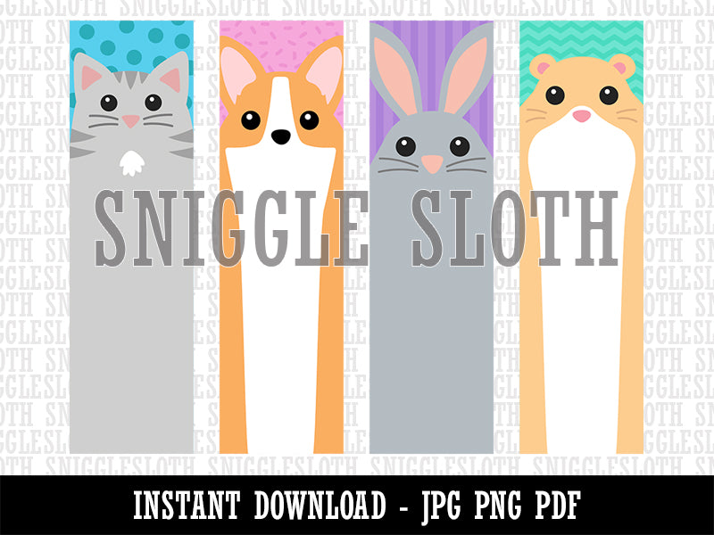 Peeking Pets Cat Corgi Bunny Hamster Bookmarks Digital Print JPG PDF PNG File