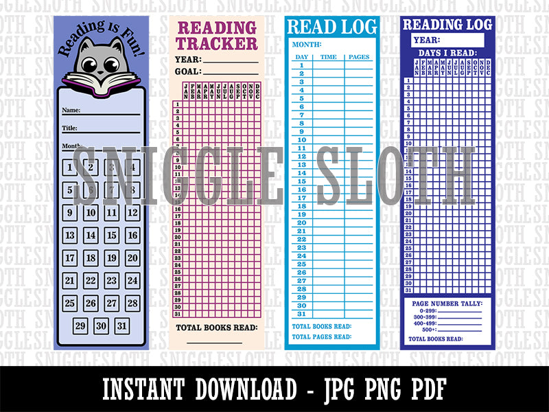 Reading Habit Tracker Log Bookmarks Digital Print JPG PDF PNG File