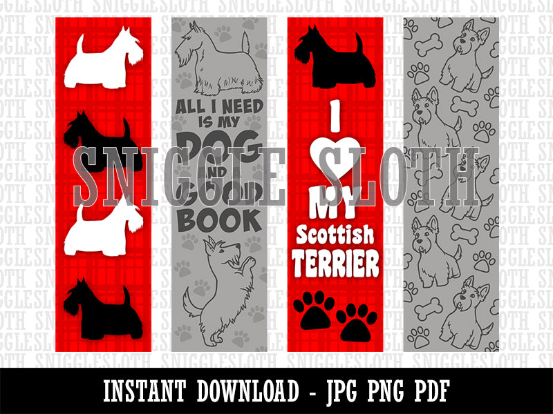 Scottish Terrier Dog Bookmarks Digital Print JPG PDF PNG File