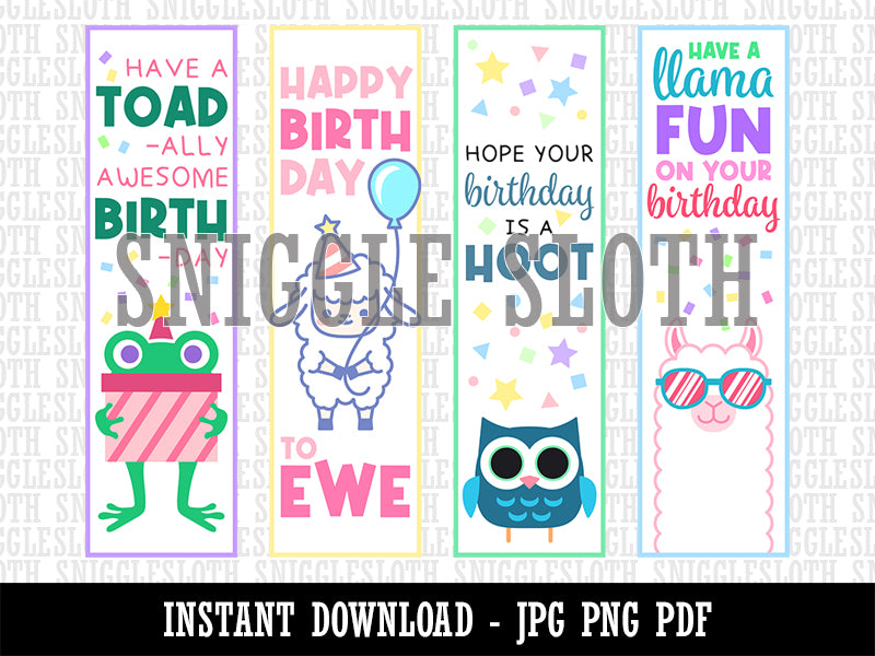 Animal Birthday Puns Bookmarks Digital Print JPG PDF PNG File