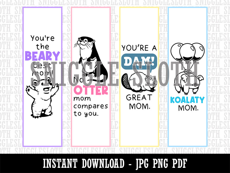 Animal Puns for Mother's Day Bookmarks Digital Print JPG PDF PNG File