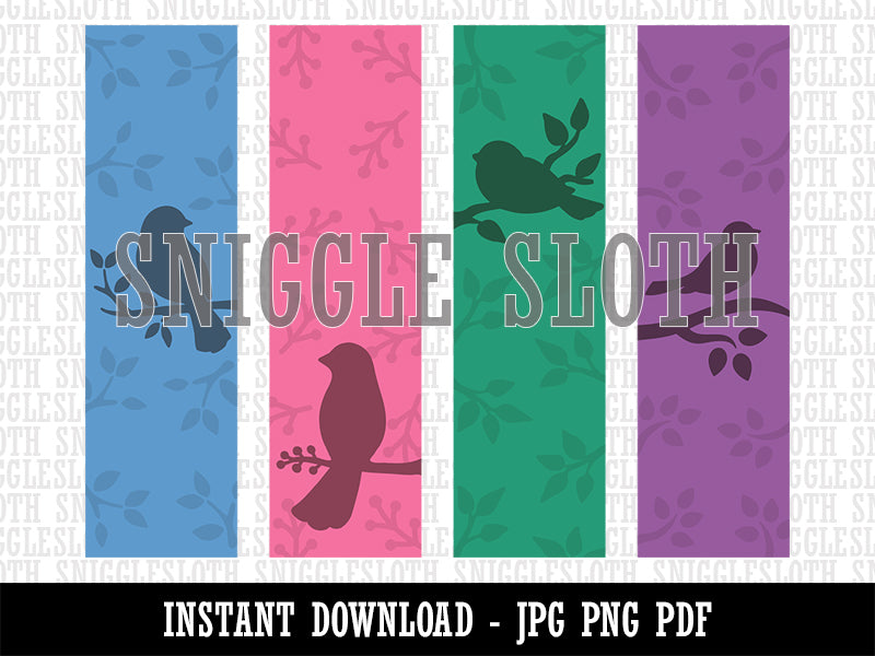 Bird on a Branch Silhouettes Bookmarks Digital Print JPG PDF PNG File