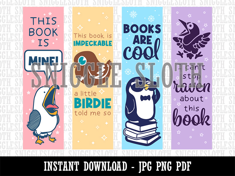 Bird Puns Seagull Pigeon Penguin Raven Bookmarks Digital Print JPG PDF PNG File