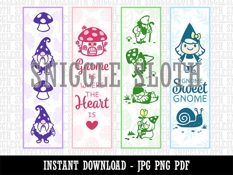 Darling Garden Gnomes Bookmarks Digital Print JPG PDF PNG File