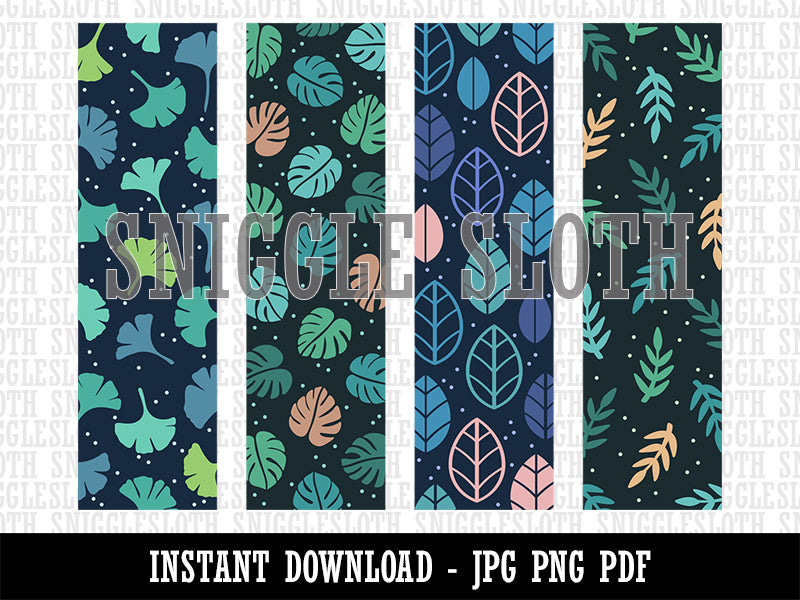 Leaf Variants Blue Green Tones Bookmarks Digital Print JPG PDF PNG File