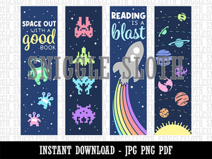 Outer Space Alien Astronaut Planets Rocket Stars Bookmarks Digital Print JPG PDF PNG File