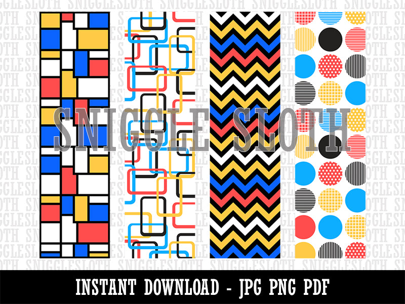 Retro Mod Inspired Patterns Bookmarks Digital Print JPG PDF PNG File