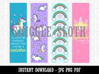 Unicorns and Rainbows Bookmarks Digital Print JPG PDF PNG File