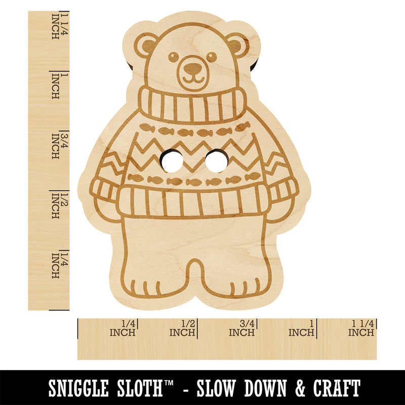 Polar Bear Wearing Sweater Wood Buttons for Sewing Knitting Crochet DIY Craft