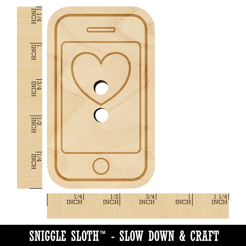 Mobile Tablet Phone Outline With Heart Wood Buttons for Sewing Knitting Crochet DIY Craft