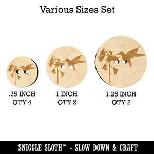 Hummingbird and Flower Wood Buttons for Sewing Knitting Crochet DIY Craft