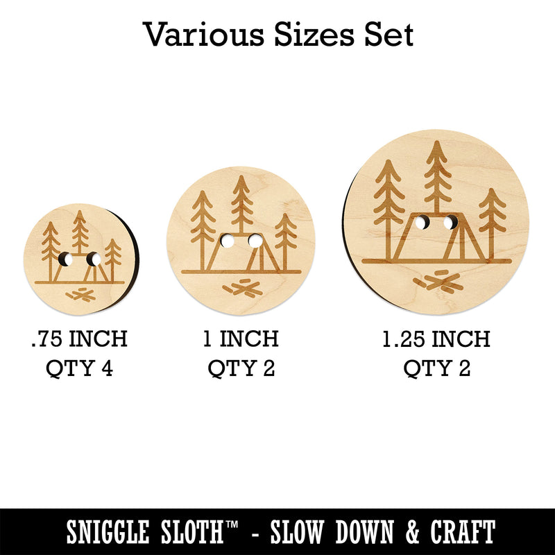 Simple Tent Camping in Woods Wood Buttons for Sewing Knitting Crochet DIY Craft