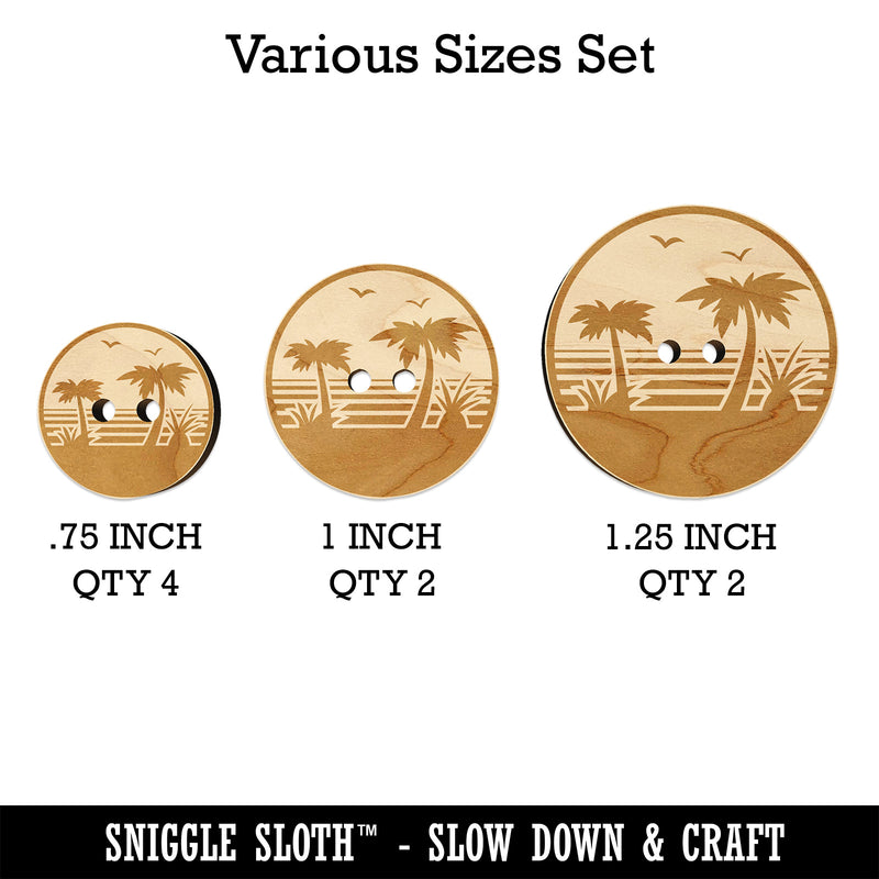 Tropical Beach with Palm Trees Wood Buttons for Sewing Knitting Crochet DIY Craft