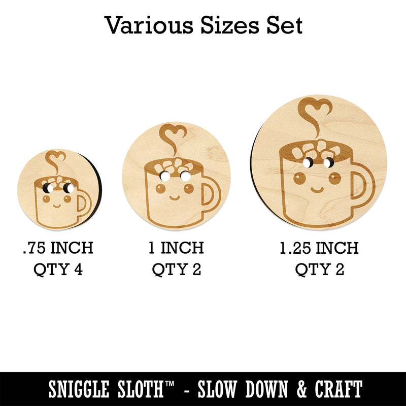 Cute Kawaii Hot Chocolate Wood Buttons for Sewing Knitting Crochet DIY Craft