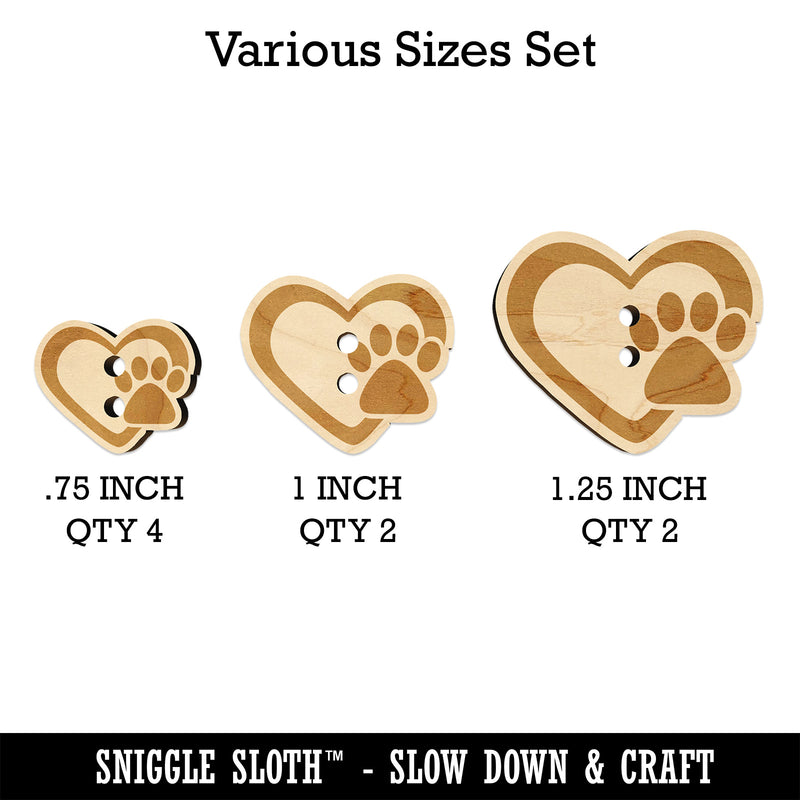 Heart with Paw Print Wood Buttons for Sewing Knitting Crochet DIY Craft