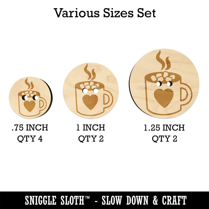 Hot Chocolate with Marshmallows Heart Mug Wood Buttons for Sewing Knitting Crochet DIY Craft