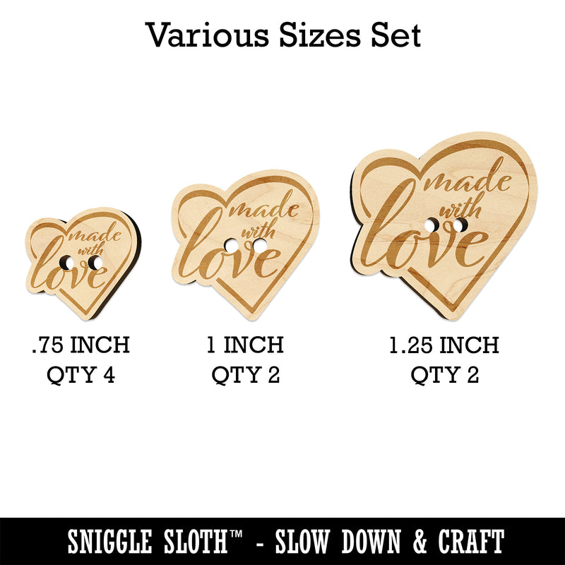 Made with Love in Heart Wood Buttons for Sewing Knitting Crochet DIY Craft