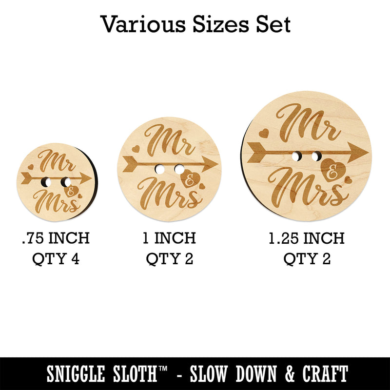 Mr and Mrs Heart and Arrow Wedding Wood Buttons for Sewing Knitting Crochet DIY Craft
