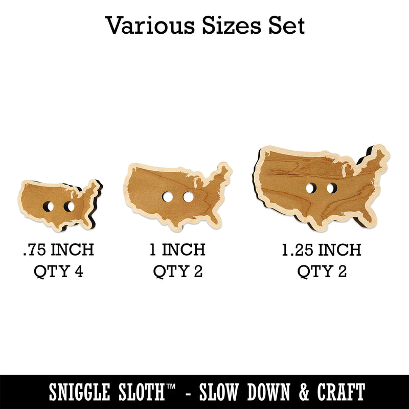 USA United States America Country Silhouette Wood Buttons for Sewing Knitting Crochet DIY Craft