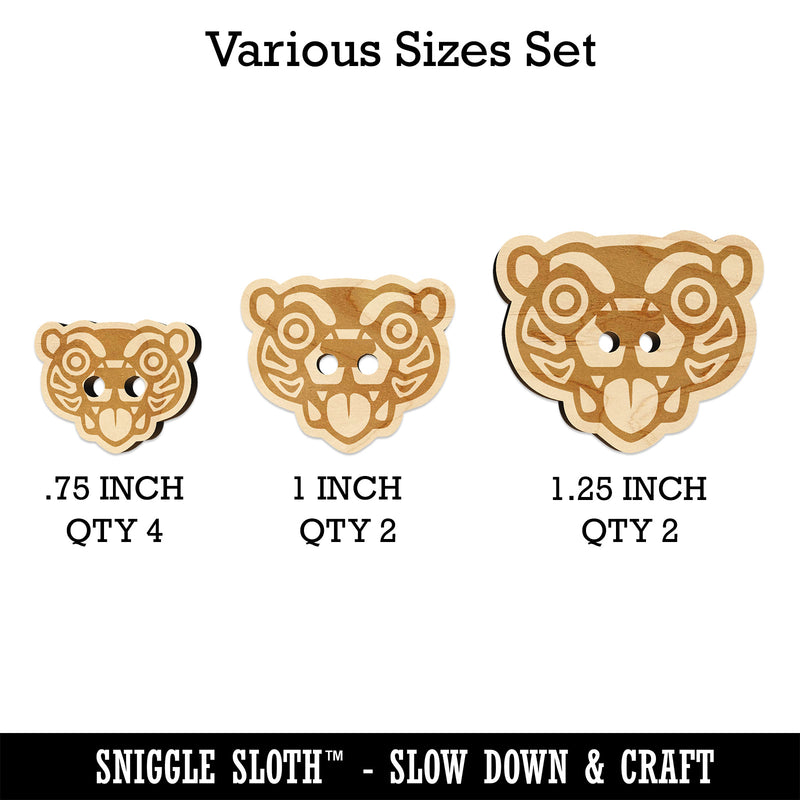 Wild Tribal Bear Face Wood Buttons for Sewing Knitting Crochet DIY Craft