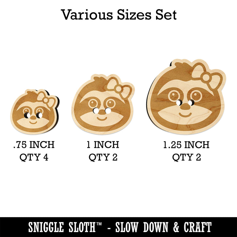 Cute Girl Sloth with Bow Wood Buttons for Sewing Knitting Crochet DIY Craft