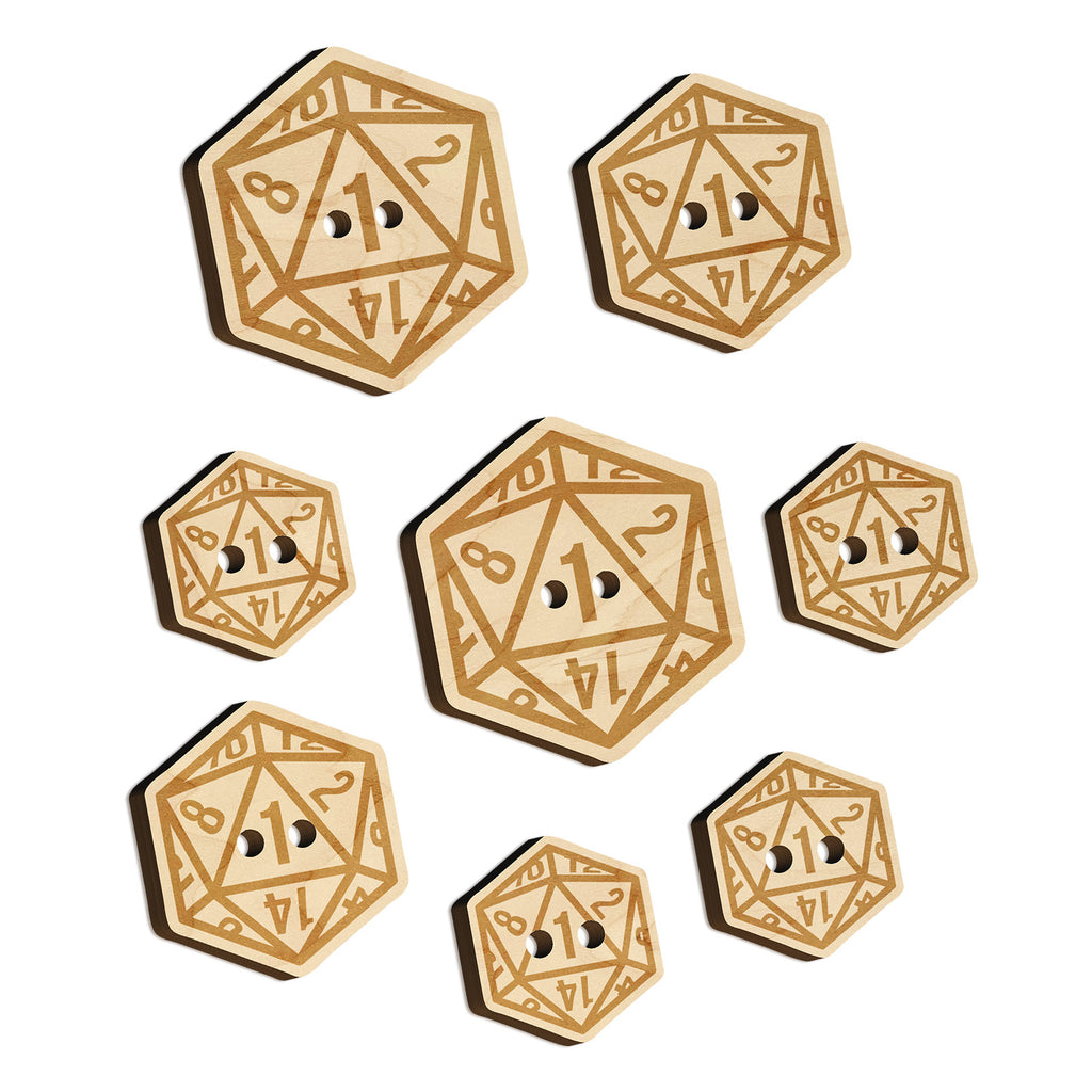 D20 20 Sided Gaming Gamer Dice Critical Fail Wood Buttons for Sewing Knitting Crochet DIY Craft