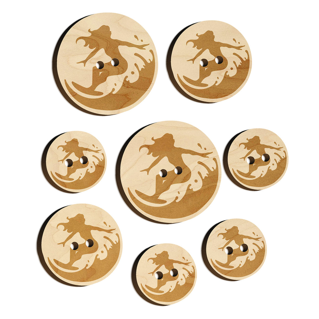 Surfing Surfer Girl on Wave Wood Buttons for Sewing Knitting Crochet DIY Craft