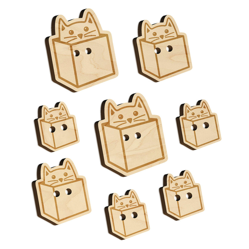 Cat in Box Wood Buttons for Sewing Knitting Crochet DIY Craft