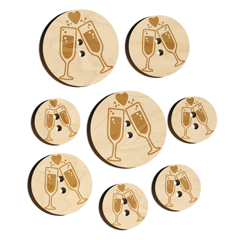 Cheers Toast Champagne Heart Love Wedding Anniversary Wood Buttons for Sewing Knitting Crochet DIY Craft