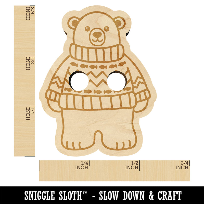 Polar Bear Wearing Sweater Wood Buttons for Sewing Knitting Crochet DIY Craft